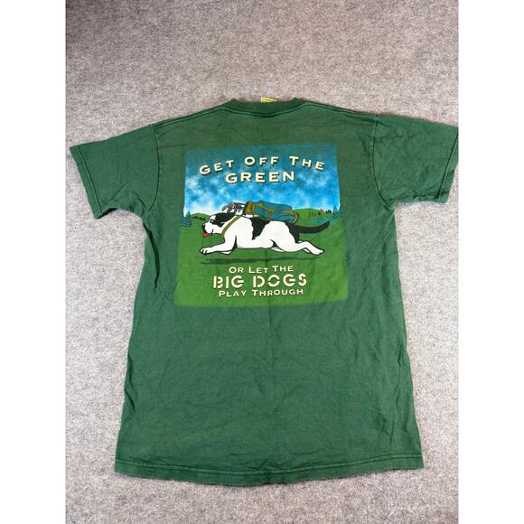 Vintage 90s Big Dogs Graphic Tee Mens Medium Green Get Off The Green Retro Y2K - Picture 1 of 6
